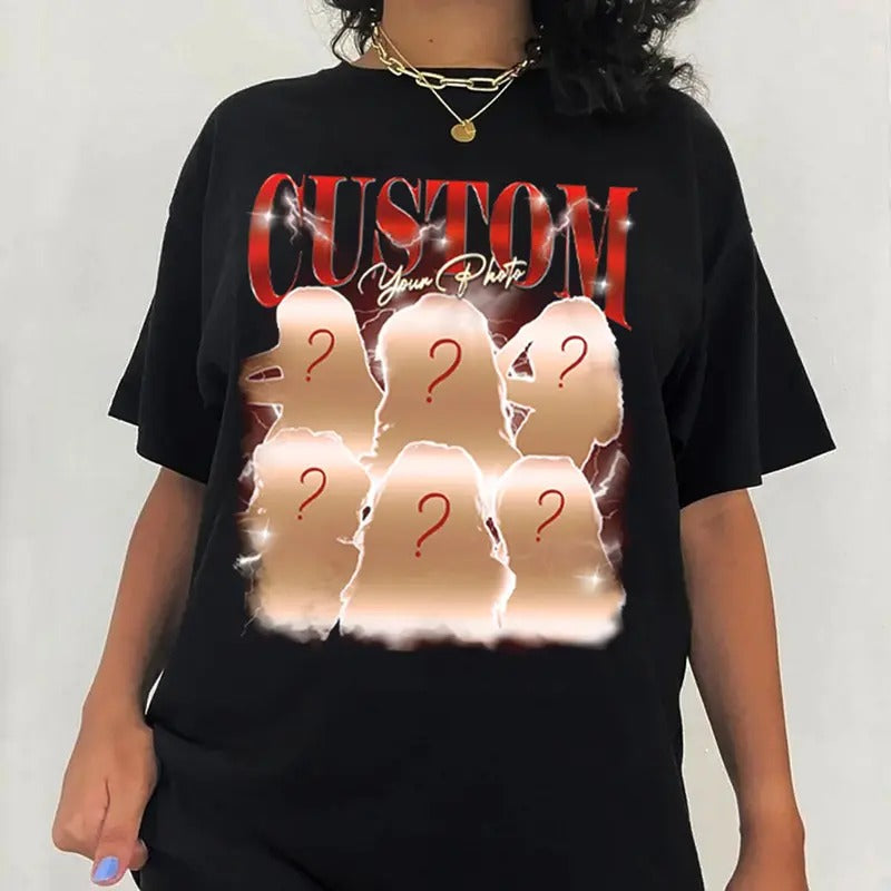 Custom Photo Vintage T-Shirt - Custom Bootleg Rap T-Shirt, Vintage Funny Rap Shirt, Comfortable Summer Wear, Round Neck,...