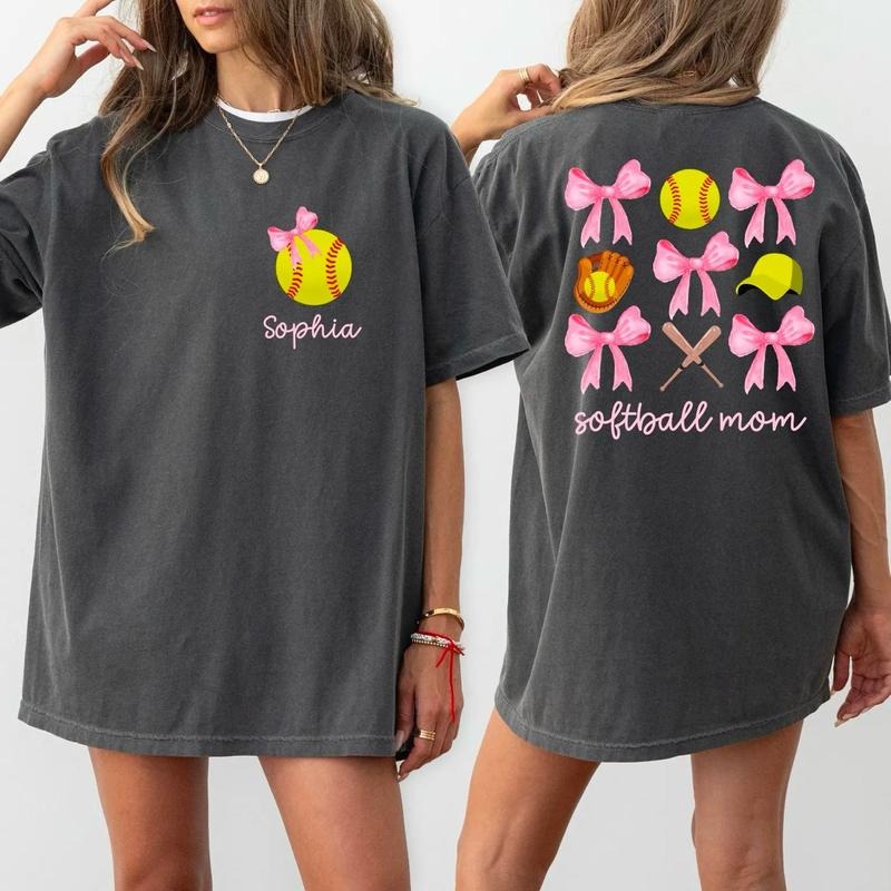 Custom Softball Mom Shirt, Coquette Softball Sweatshirt, Custom Softball Mama Tee, Mothers Day Shirt, Game Day Shirt,...