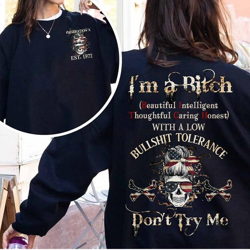 Custom Year Generation X Skull Crewneck Sweatshirt , Don't Try Me Gen X FAFO Sweatshirt, Raised on Hose Water and...