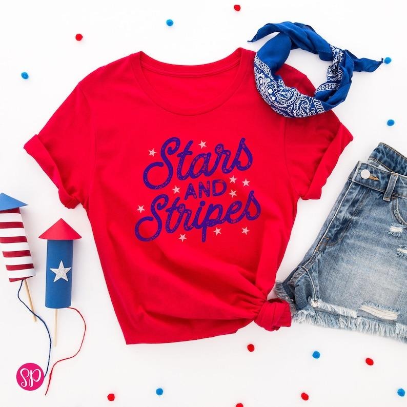 Cute 4th of July T-Shirt, Stars and Stripes Graphic Tee, Red White and Blue Shirt Hoodie, Sweatshirt | HypeDripTees.com