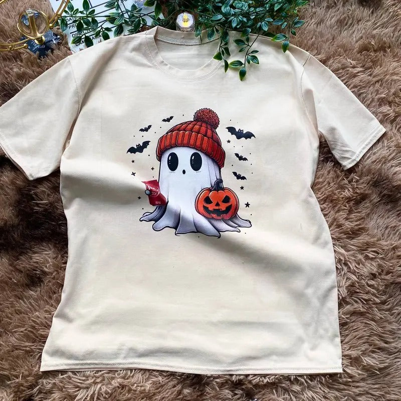 Cute Boo Ghost Reading Books Shirt, Hallowen Shirt,  Cute Fall Shirt, Spooky Season Hoodie, Sweatshirt | HypeDripTees.com