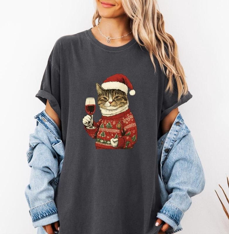 Cute Cat Christmas Shirt, Cat Mom Christmas Gift, Women's Holiday Shirt, Funny Christmas Cat Shirt, Cat Lover Christmas...