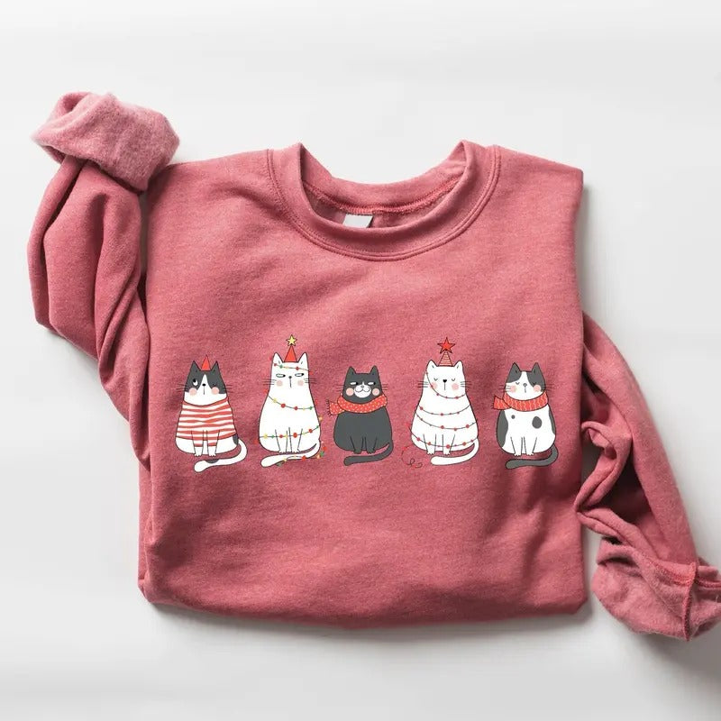 Cute Cat Christmas Sweatshirt, Cat Lover Gift For Christmas, Womens Christmas Sweatshirt, Holiday Sweatshirt, Cat Mom...