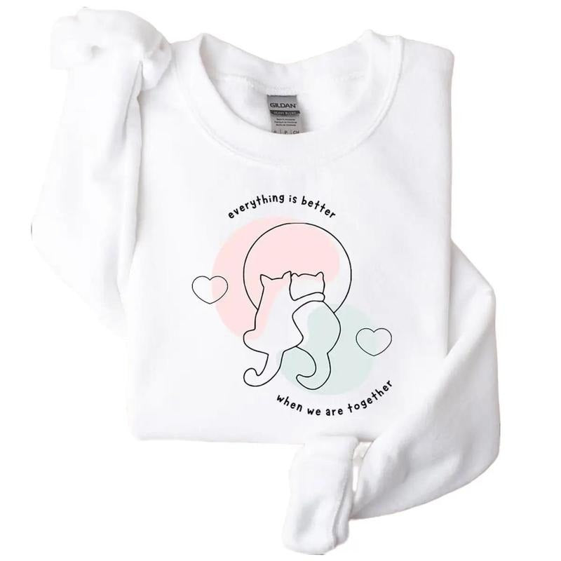 Cute Cat Valentine Sweatshirt, Cat Lover Valentine Sweatshirt for Women T-Shirts, Hoodie | HypeDripTees.com