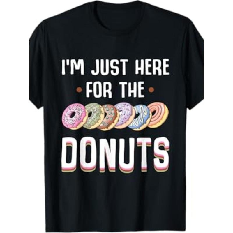 Cute Cotton T-Shirt for Donut Lovers, Casual Crew Neck, Regular Fit, with Geometric Donut Print, 100% Cotton Knit Fabric,...