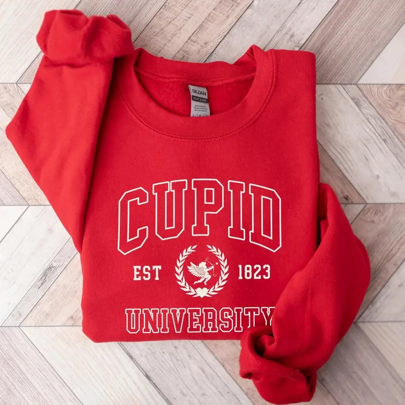 Cute Cupid University Sweatshirt, Cute Valentine's Day Shirt, Funny College Sweatshirt, Love Crewneck Sweatshirt, Cupid...