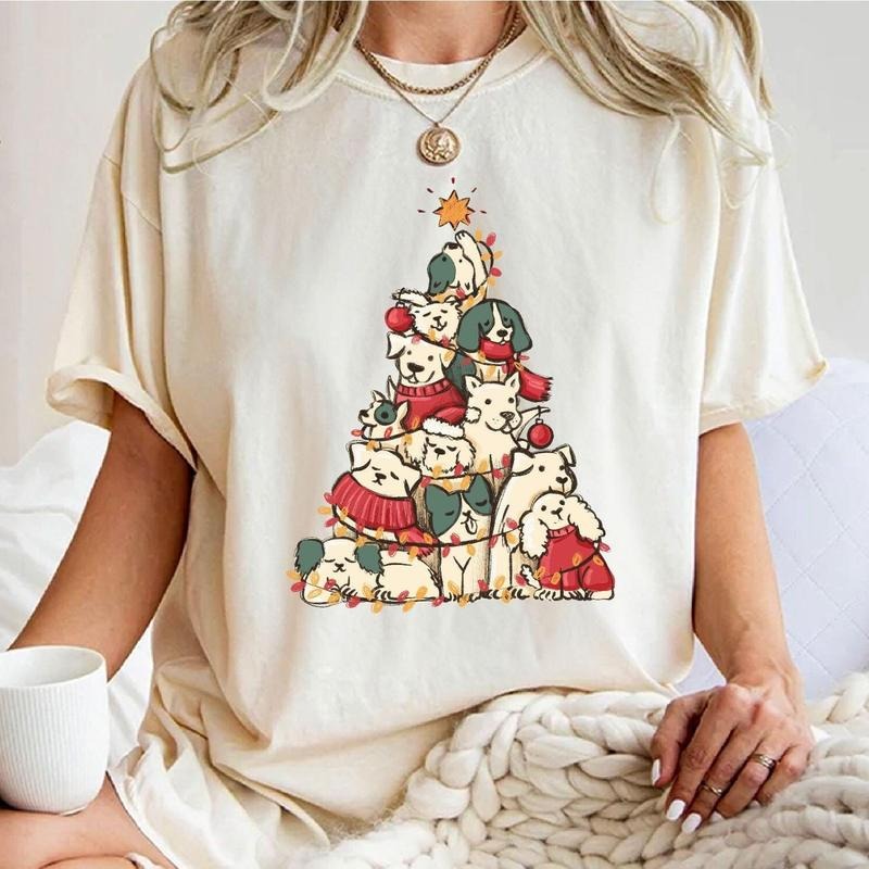 Cute Dogs Tree Shirt, Merry Dogmas, Christmas Dog Sweatshirt, Funny Christmas Gift for Dog Mom Cotton Crewneck Hoodie