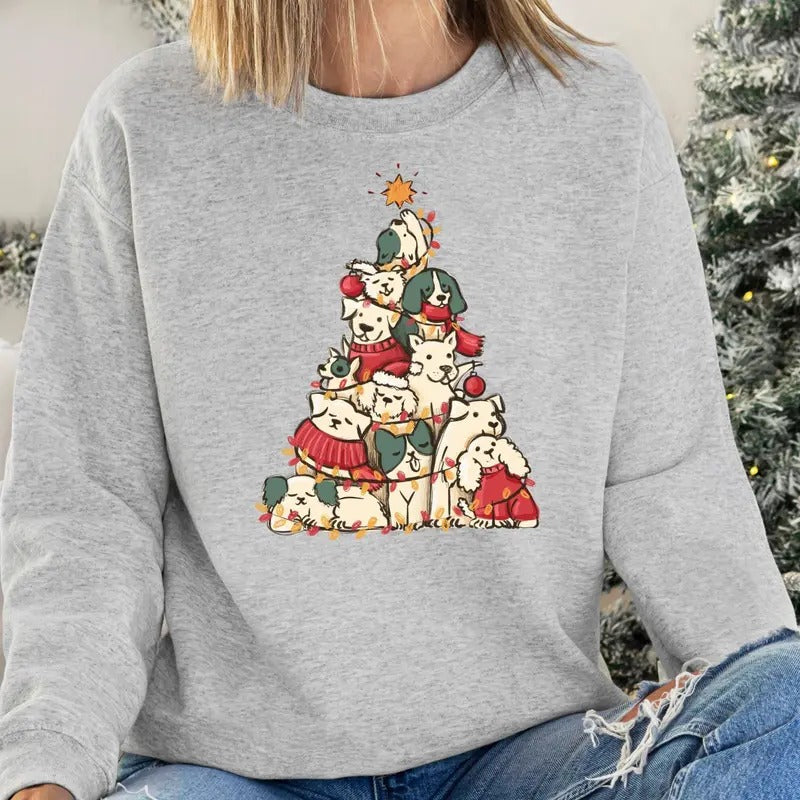 Cute Dogs Tree Sweatshirt, Christmas Sweatshirt, Merry Dogmas, Christmas Dog Sweatshirt, Funny Christmas Gift for Dog Mom...