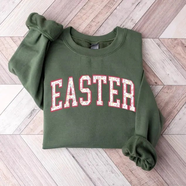 Cute Easter Floral Sweatshirt, Womens Easter Sweatshirt, Funny Easter Gift, Easter Bunny Shirt, Easter Day Shirt, Easter...