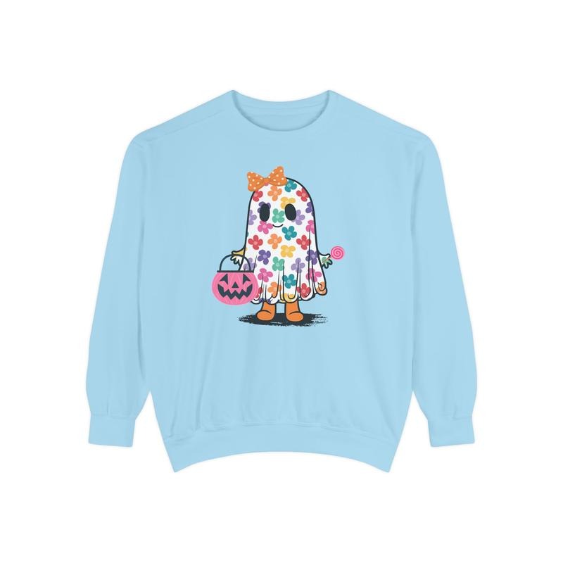 Cute Floral Ghost Comfort Colors Sweatshirt, Halloween Sweater, Spooky Crewneck T-Shirts, Hoodie | HypeDripTees.com