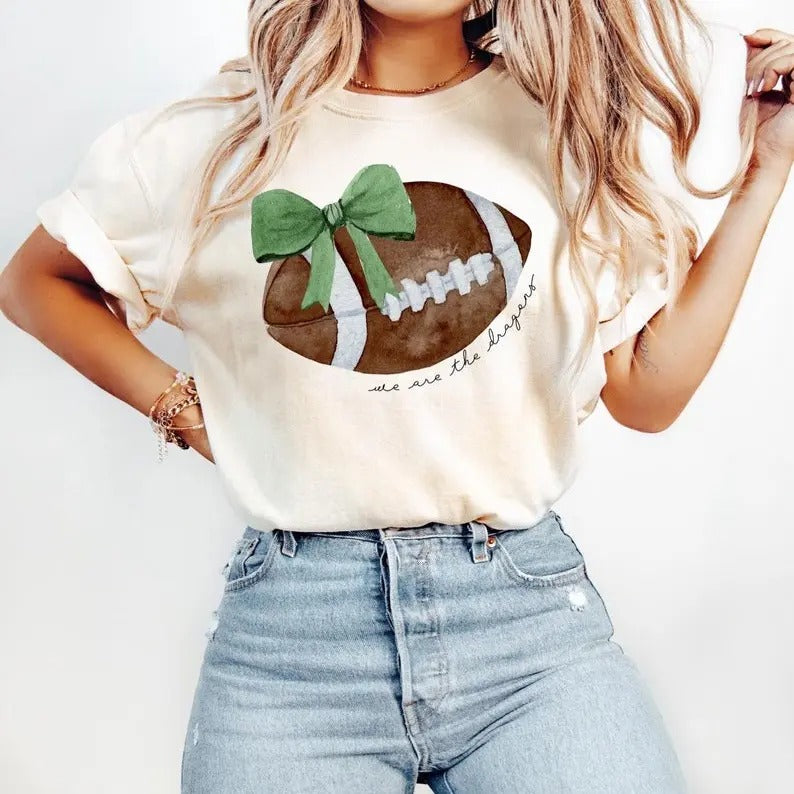 Cute Football Mom Shirt, Custom Mascot Bow Shirt, Coquette Bows School Spirit Tshirt, Cheer Mascot Tee, Football Team...
