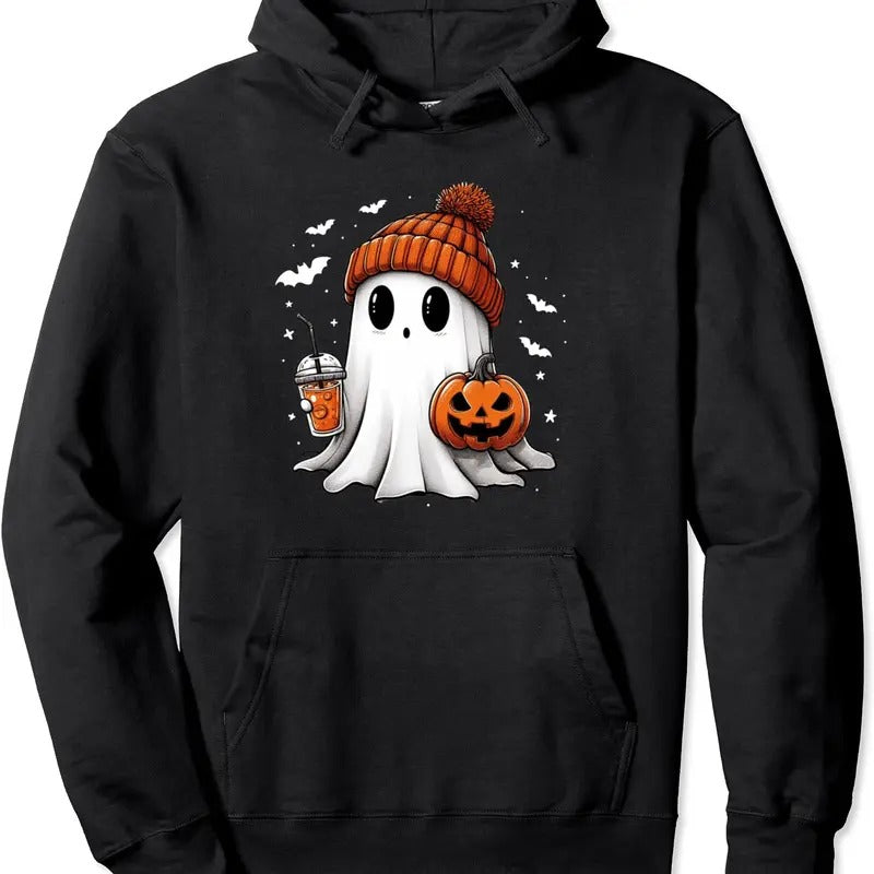 Cute Ghost Drinking Coffee Halloween Hoodie | Unisex Hooded Sweatshirt T-Shirts | HypeDripTees.com