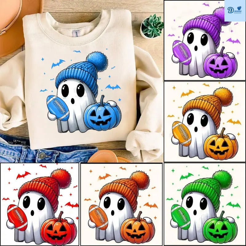 Cute Ghost Football Fall Halloween Football Fan Ghost Pumpkin Football Season Shirt T-Shirts, Hoodie, Sweatshirt