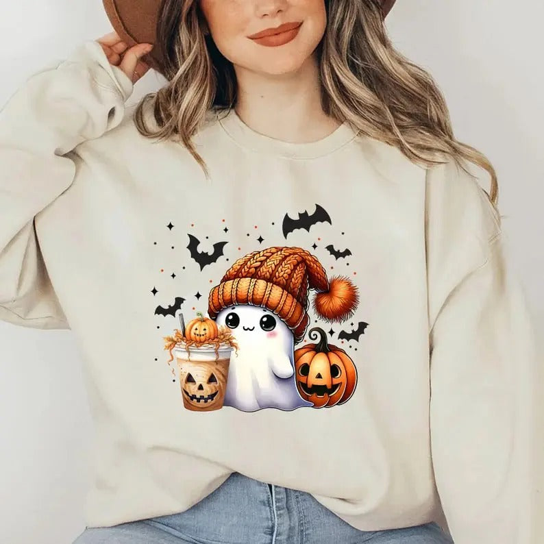 Cute Ghost Halloween Shirt Halloween Ghost Cute Pumpkin Coffee Ghost Shirt Halloween Shirt Spooky Season Shirt T-Shirts, Hoodie, Sweatshirt