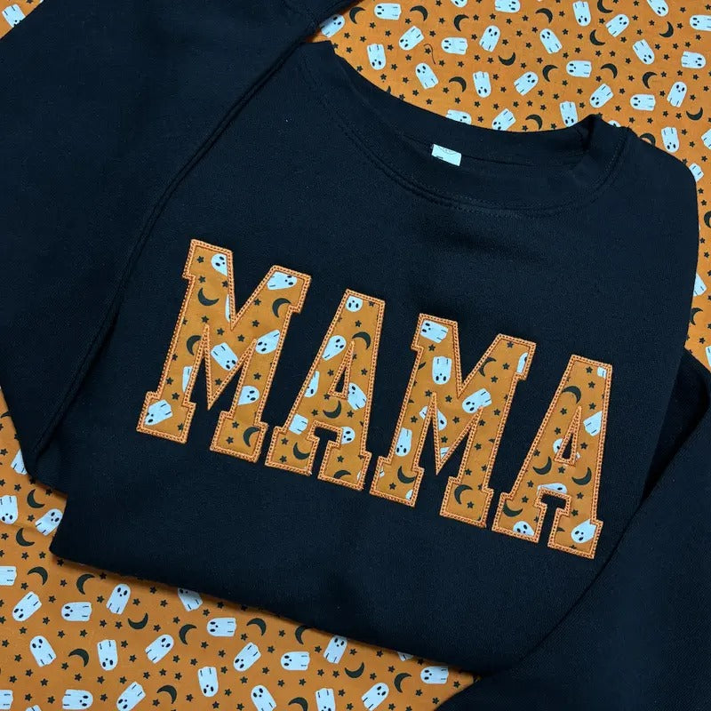 Cute Ghost Mama Crewneck Sweatshirt Embroidered T-Shirts, Hoodie | HypeDripTees.com