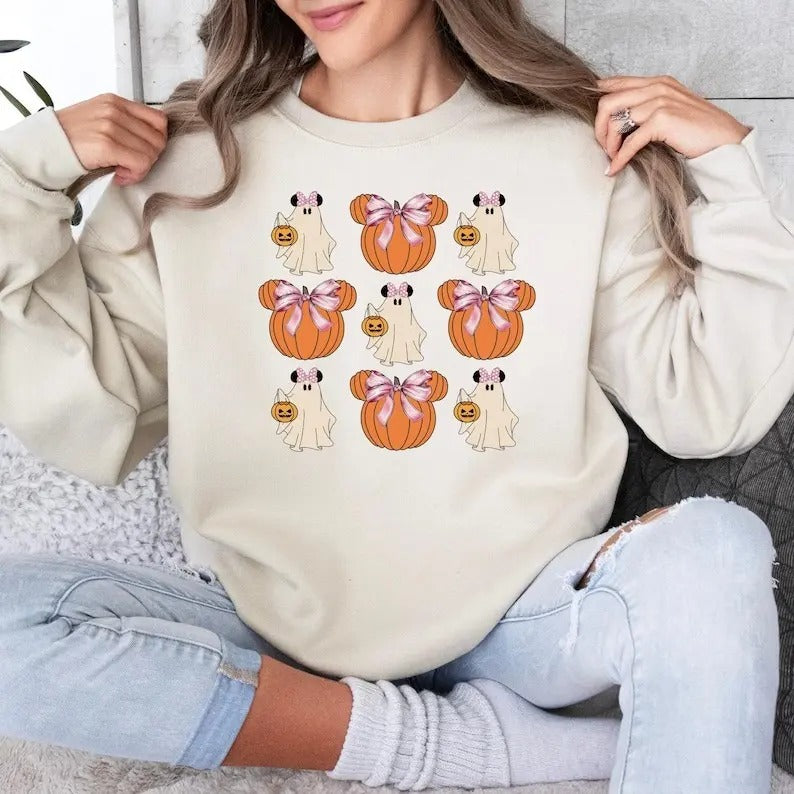 Cute Ghost Mouse Pumpkin Halloween Shirt, Mouse Halloween Family Shirt, Coquette Halloween Pumpkin Mouse Tees,Spooky...