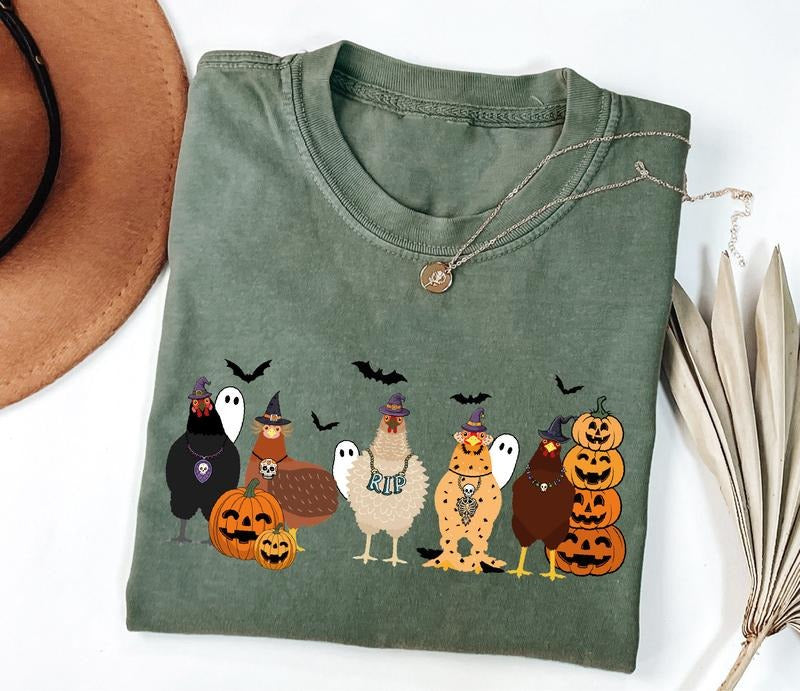 Cute Halloween Chicken Shirt, Chicken Lover Halloween Gift, Farmer Halloween, Chicken Mom Halloween Shirt, Thanksgiving...