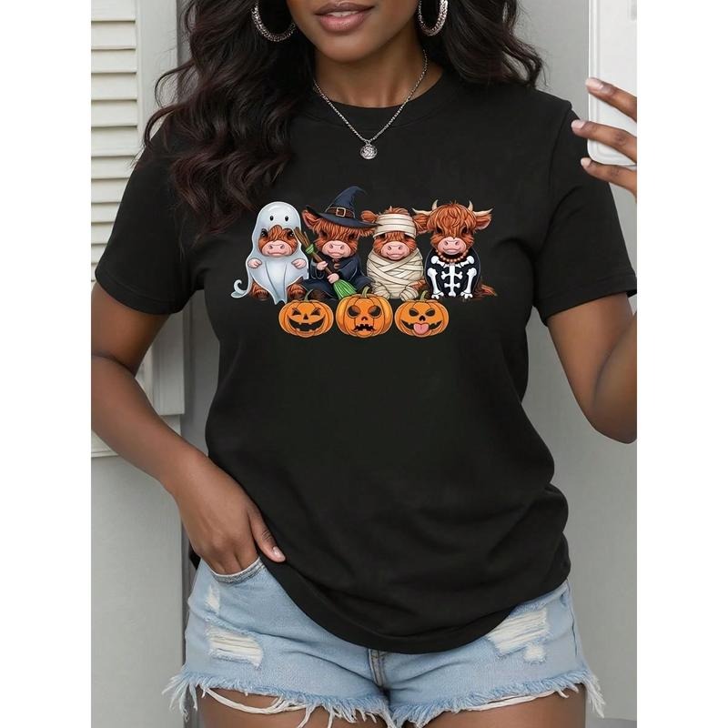 Cute Highland Cow Ghost  T-Shirt, Halloween Horror T-Shirt, Can Be Worn In All Seasons, Cow Shirt, Ghost Shirt, Suitable...