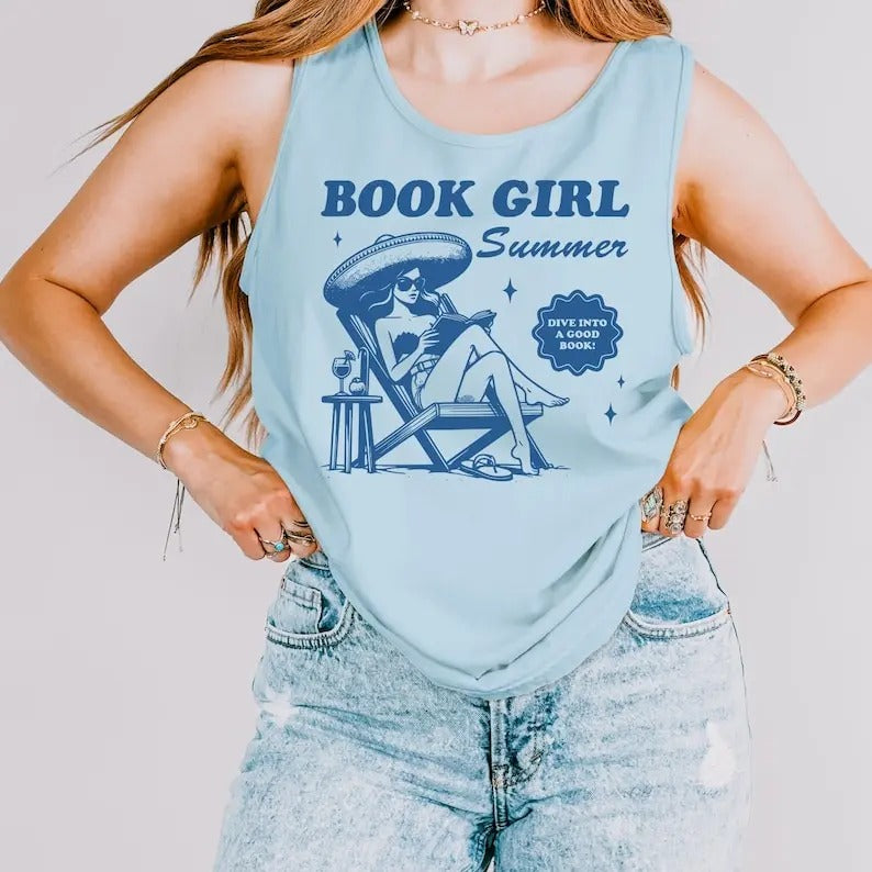 Cute Hoodies For Girls Book Girl Summer Tank Top Funny Bookish Gift for Her Summer Reading Shirt Oversized Beach Tank...