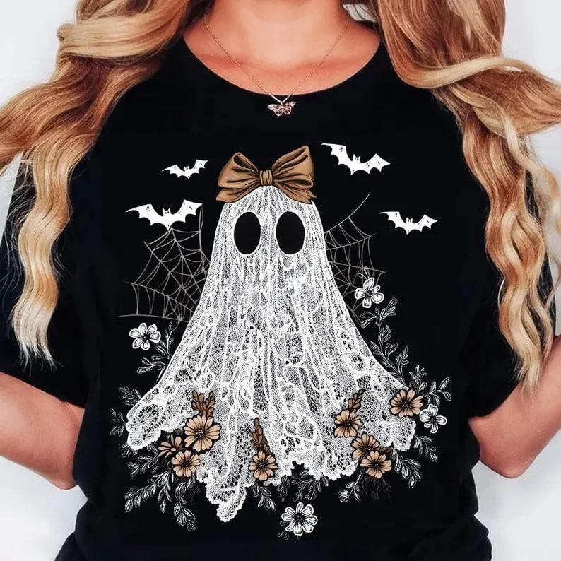 Cute Lace Ghost, Boo In Boojee, Halloween Boo Lace Bow, Halloween, Boo Ghost Shirt, Cute Boo Halloween Sublimation,...