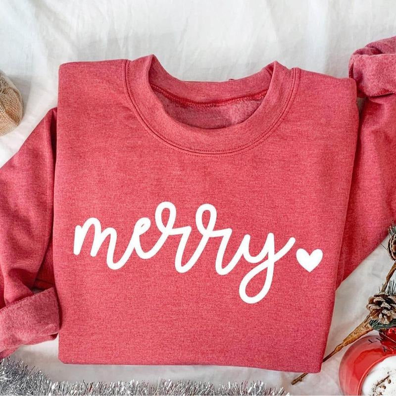 Cute Merry Sweatshirt : Womens Christmas Shirt, Festive Holiday Sweater, Cute Christmas Gift, Christmas Shirt Hoodie