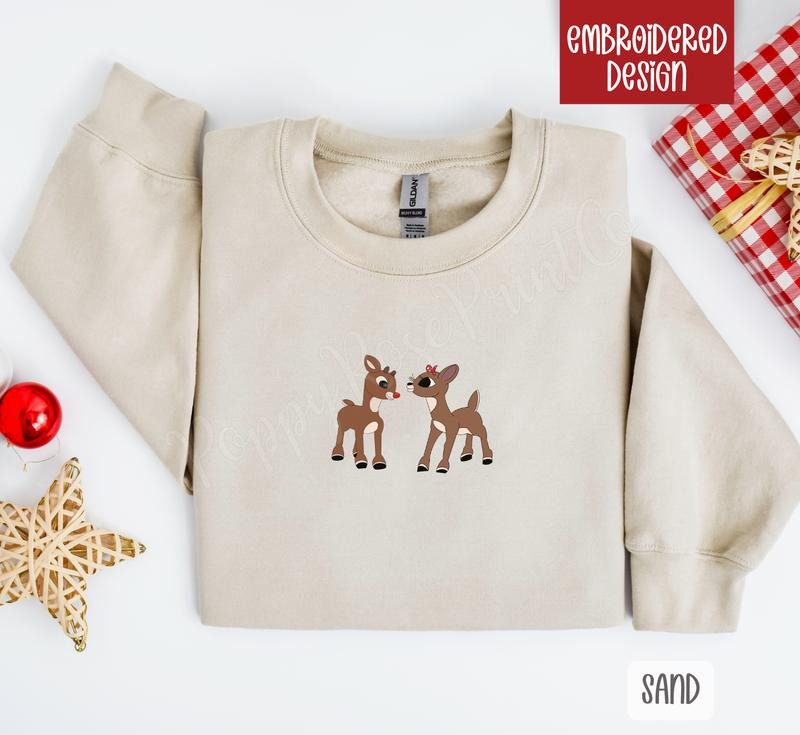 Cute Reindeer Holiday Sweatshirt Holiday Crewneck, Xmas Sweater T-Shirts, Hoodie | HypeDripTees.com