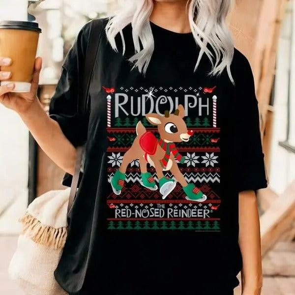 Cute Rudolph Christmas Shirt, Vintage The Red Nosed Reindeer Tee Shirt, Christmas Party T-Shirt, Cute Film Characters...