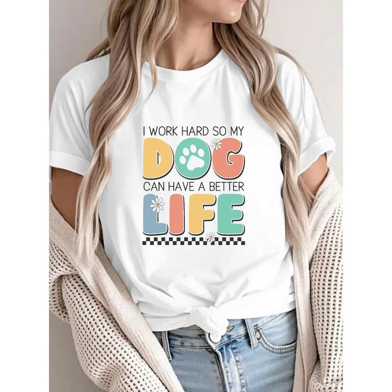 Cute T - shirt with Colorful Lettering and Paw Print for Dog Lovers style 02 Hoodie, Sweatshirt | HypeDripTees.com