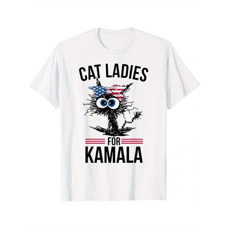 Cute White T - Shirt - "Cat Ladies for Kamala" with Patriotic Cat Graphic Hoodie, Sweatshirt | HypeDripTees.com