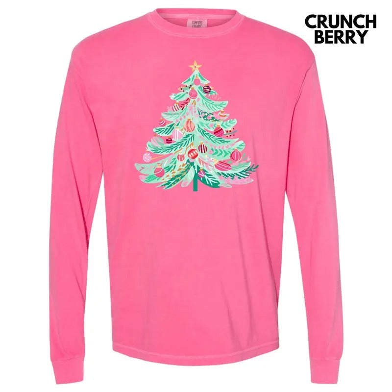Cutesy Christmas Tree Long Sleeve Comfort Colors T-Shirt 'NLB' Hoodie, Sweatshirt | HypeDripTees.com