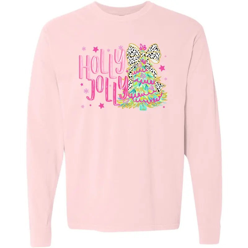 Cutesy Holly Jolly Tree Long Sleeve Comfort Colors T-Shirt 'NLB' Hoodie, Sweatshirt | HypeDripTees.com