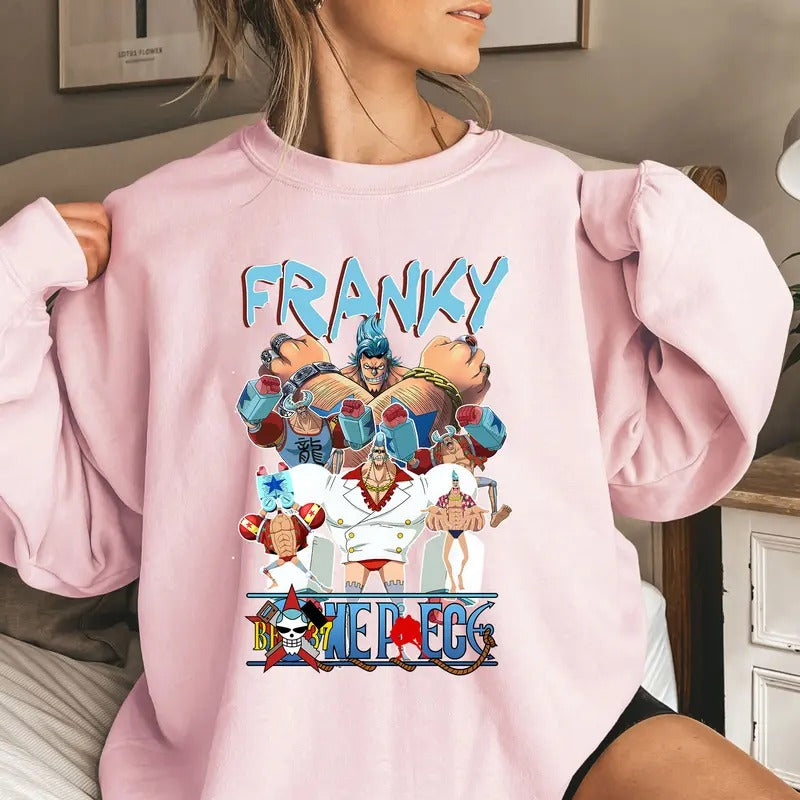 Cyborg Strawhat OP Characters Shirt Crewneck Hoodie, Anime Shirt Comfort Cotton Sweatshirt | HypeDripTees.com