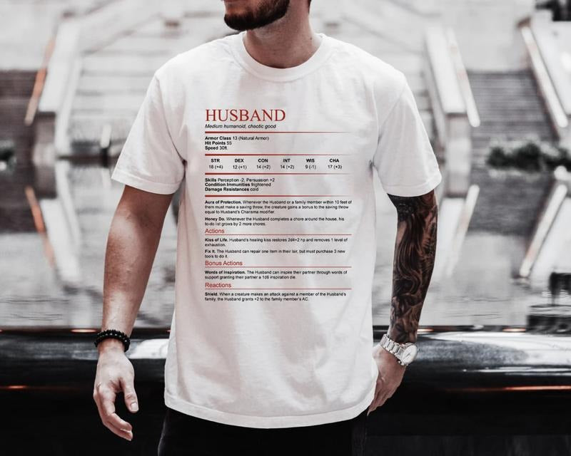 D&D Husband Stat Block Shirt Sweatshirt Hoodie | Dungeons and Dragons T-Shirt | DND Shirt | HypeDripTees.com