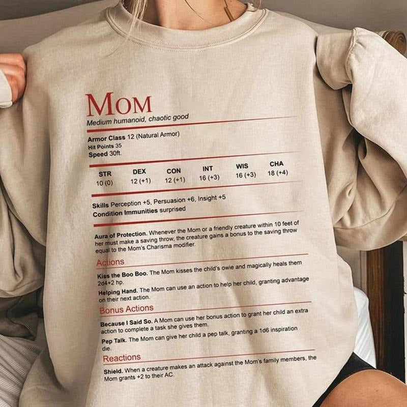 D&D Mom Stat Block Shirt, DnD Mom Shirt, Mothers Day T-shirt Sweatshirt, hoodie Gift for Her | HypeDripTees.com