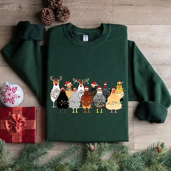 Сute Christmas Chickens Sweatshirt, Funny Christmas Chicken Sweatshirt, Christmas Crewneck, Holiday Sweatshirt, Christmas...