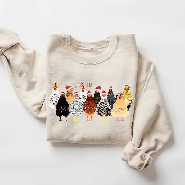 Сute Christmas Chickens Sweatshirt, Funny Christmas Chicken Sweatshirt, Christmas Crewneck, Holiday Sweatshirt, Christmas...