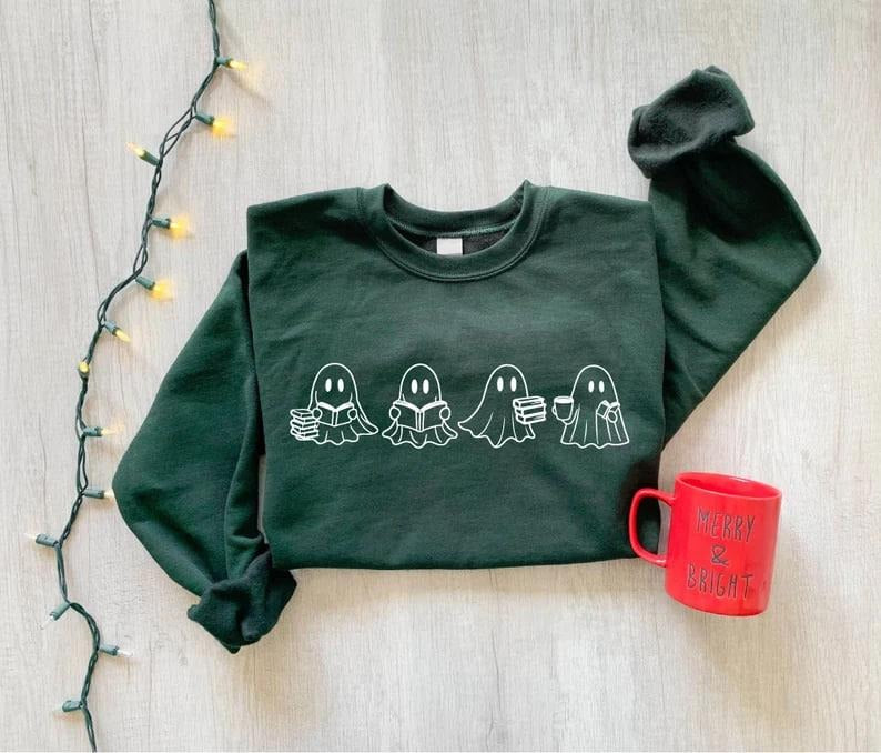 СUte Ghost Reading Books Cute Books Lovers Halloween Shirt Halloween Ghost Shirt Bookish Halloween Shirt Spooky Season T-Shirts, Hoodie, Sweatshirt