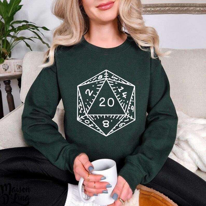 D20 Dice Sweatshirt, Dungeons and Dragons Inspired Sweatshirt, DND Sweatshirt, Dice Gift, Birthday Sweatshirt, Graphic...
