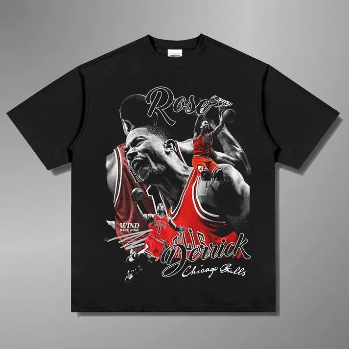 DERRICK ROSE TEE V2 Print Short Sleeve T-shirt Gift Fan Fabric Menswear Top Vintage Hoodie, Sweatshirt | HypeDripTees.com