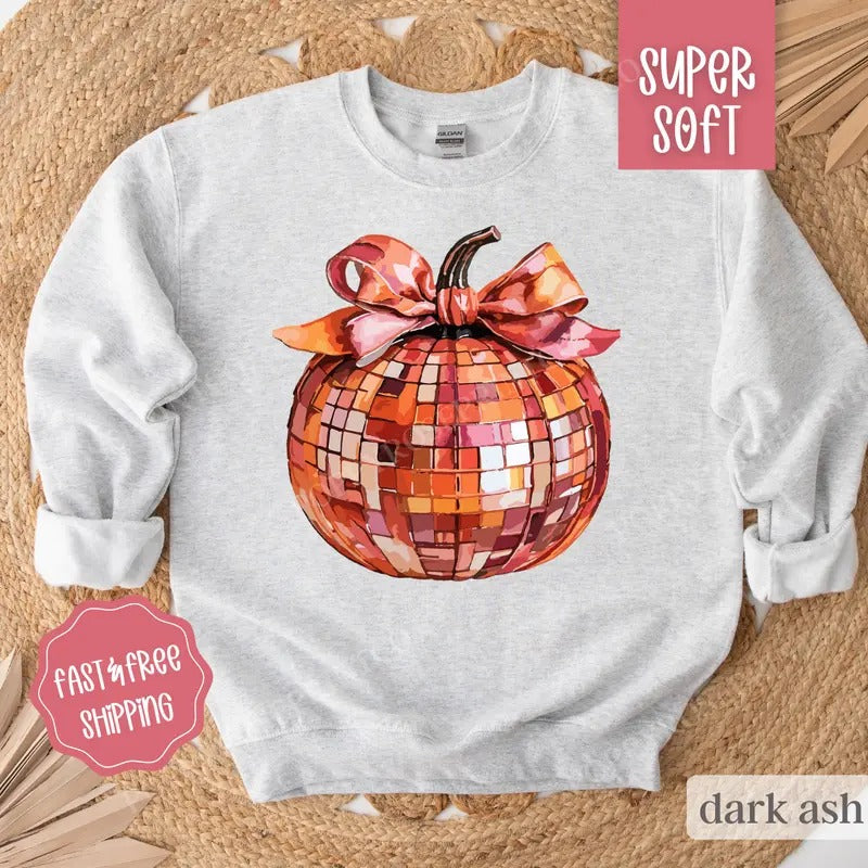 DIsco Pumpkin Sweatshirt, Preppy Fall Crewneck, Womens Sweatshirt, Halloween Sweater T-Shirts, Hoodie | HypeDripTees.com