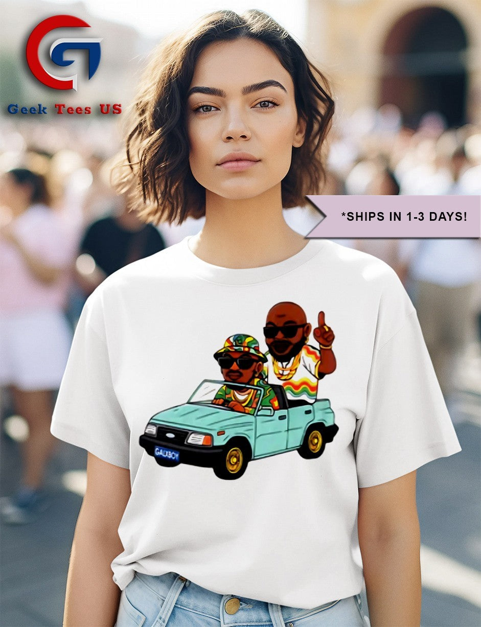 DJ Maphorisa and Kabza de Small driving car cartoon shirt