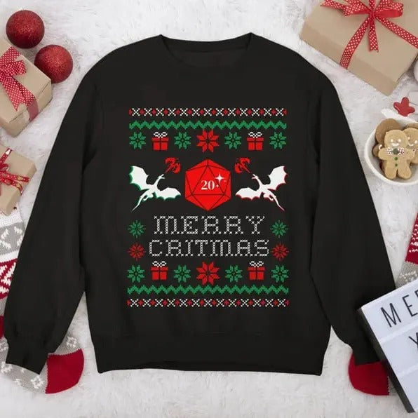 DND UGLY SWEATER, Dnd Christmas Sweater, Merry Critmas Sweatshirt, Dungeons Dragons sweater, D&d Sweater, Dungeon Master...
