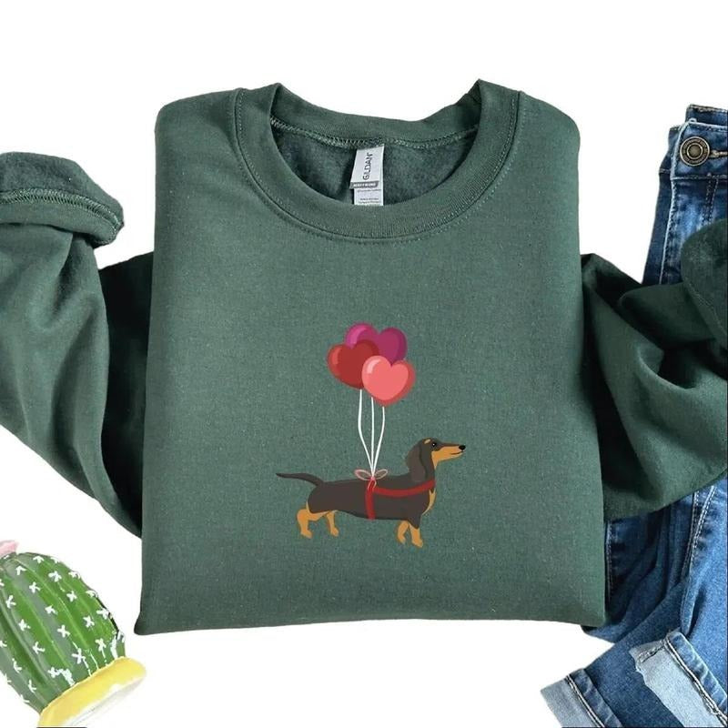 Dachshund Balloon, Valentines Day Sweatshirt, Dachshund Lover For Women T-Shirts, Hoodie | HypeDripTees.com