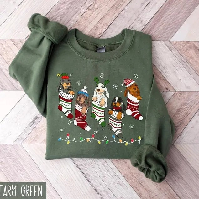 Dachshund Christmas Sweatshirt, Dachshund Christmas Shirt, Dog Lover Gift, Dachshund New Year Shirt, Christmas Crewneck,...