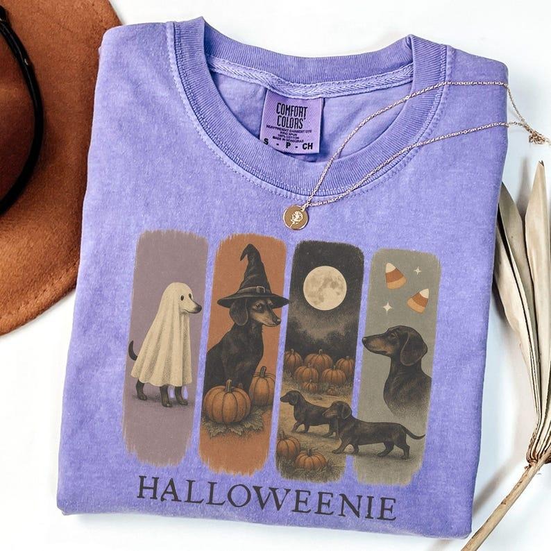 Dachshund Halloween Shirt, Comfort Colors Halloweenie T-shirt, Doxie Dog Mom Gift, Fall Tee for Women, Weiner Dog Gifts...