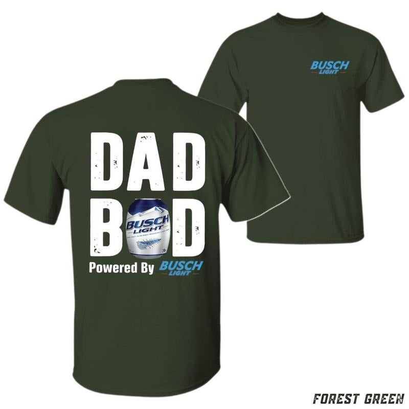 Dad Bod Powered By Busch Light T-shirt - Unisex Casual Tee With Beer Can Design 100% Cotton Fun Bold Black Not Specified