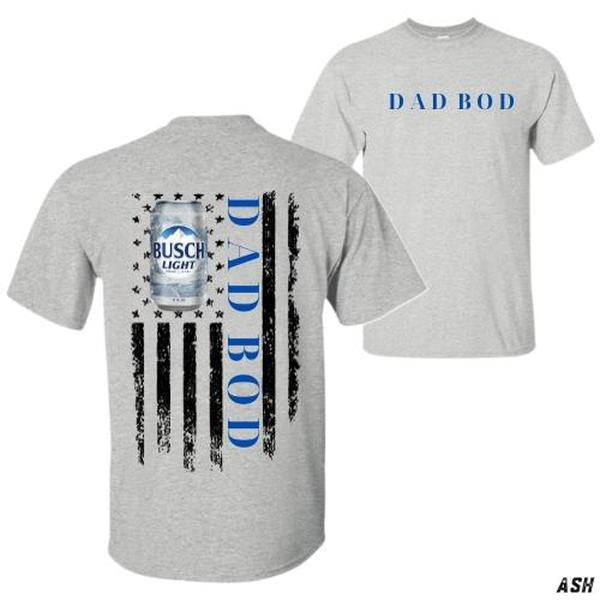 Dad Bod T-Shirt - Busch Light Beer Can American Flag Graphic - Unisex Relaxed Fit Short Sleeve - Ideal Father's Day Gift
