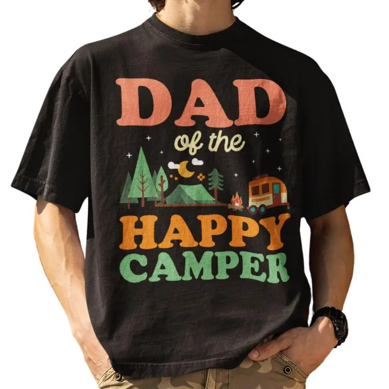 Dad Of The Happy Camper First Birthday Camping Family T-Shirt Hoodie, Sweatshirt | HypeDripTees.com