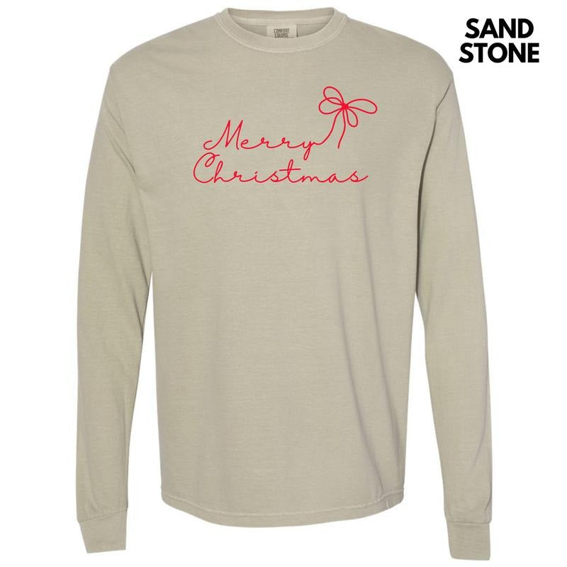 Dainty Script Red Merry Christmas Long Sleeve Comfort Colors T-Shirt 'NLB' Hoodie, Sweatshirt | HypeDripTees.com