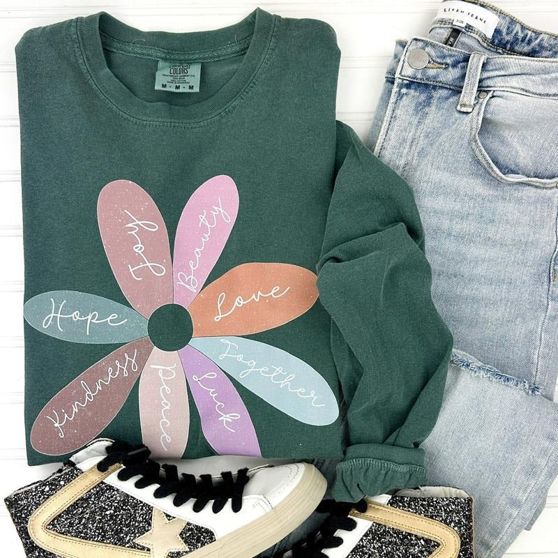 Daisy Affirmation Comfort Colors Long Sleeve T-Shirt Hoodie, Sweatshirt | HypeDripTees.com